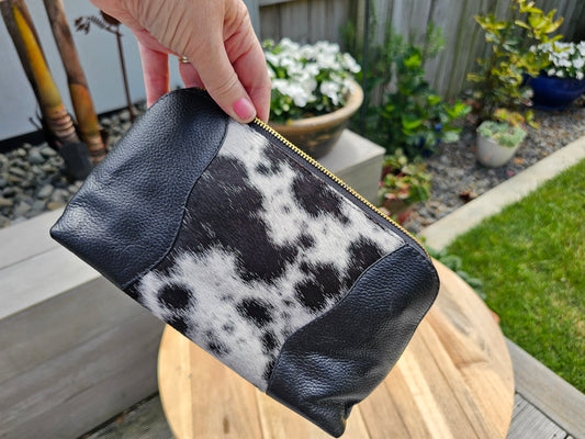 Toilet/Make up Bag - Black & White Brazilian Cowhide & Leather