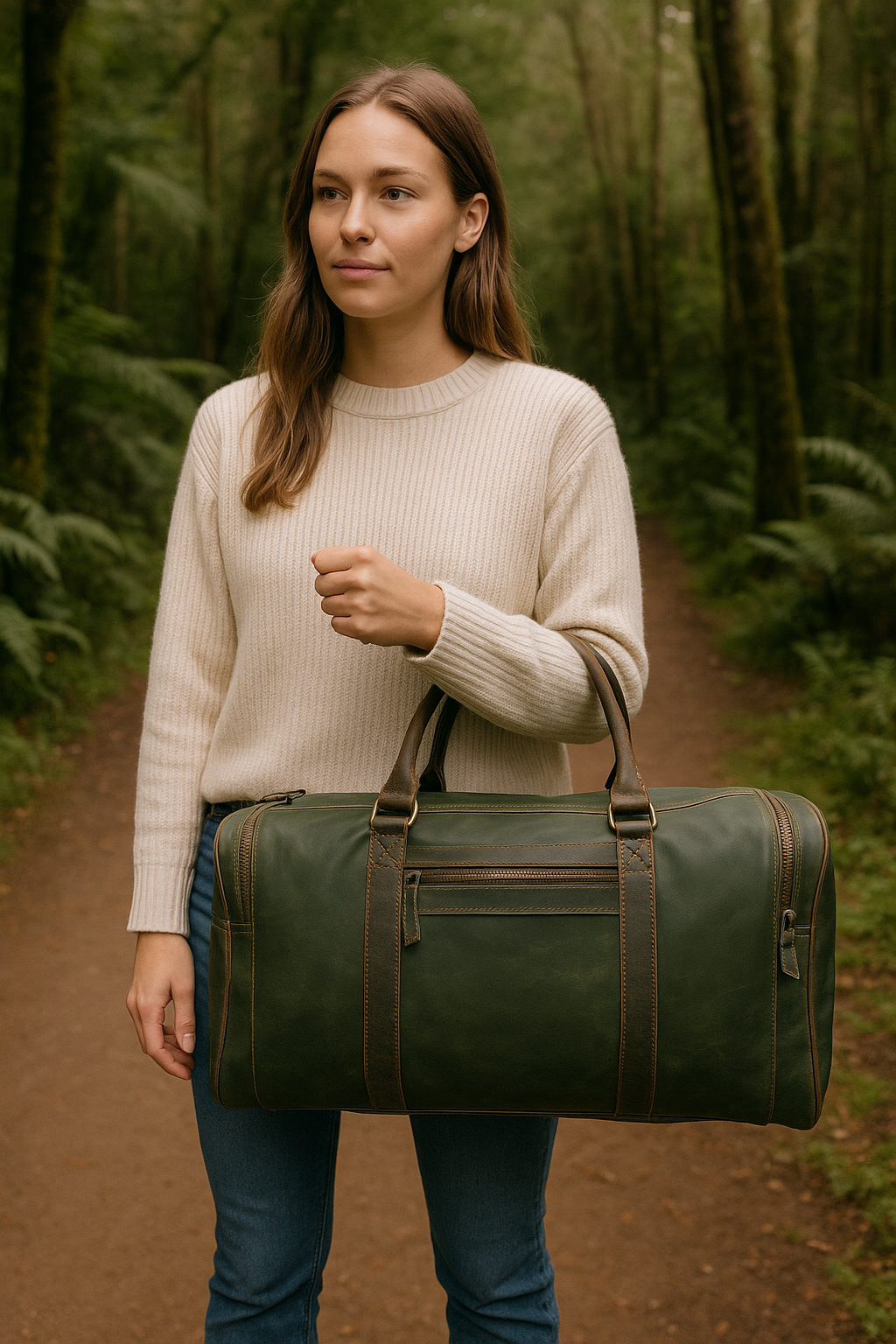 NGAHERE Green Aged Leather Duffle