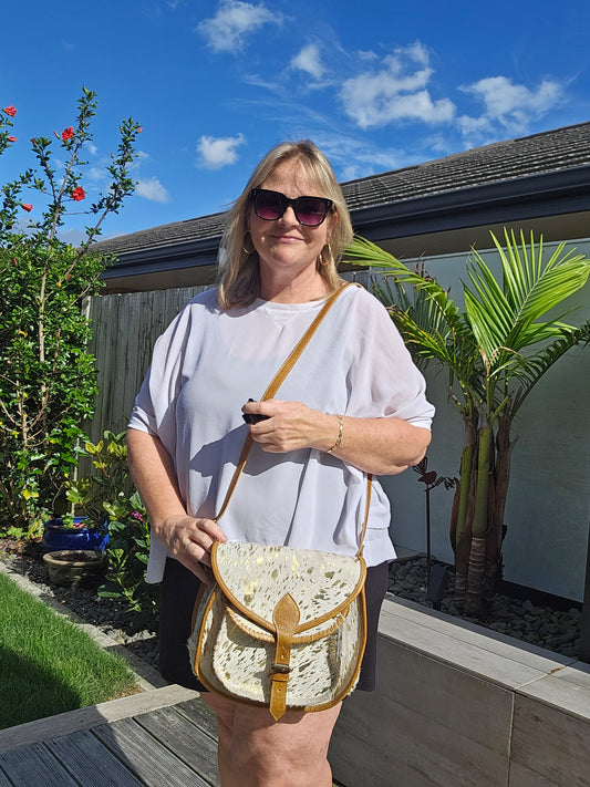 Lucy - Gold Fleck Aged Leather - Shoulder Bag