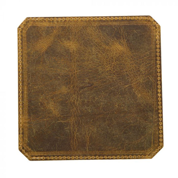 Aged Leather Coaster Set (4) - Brown