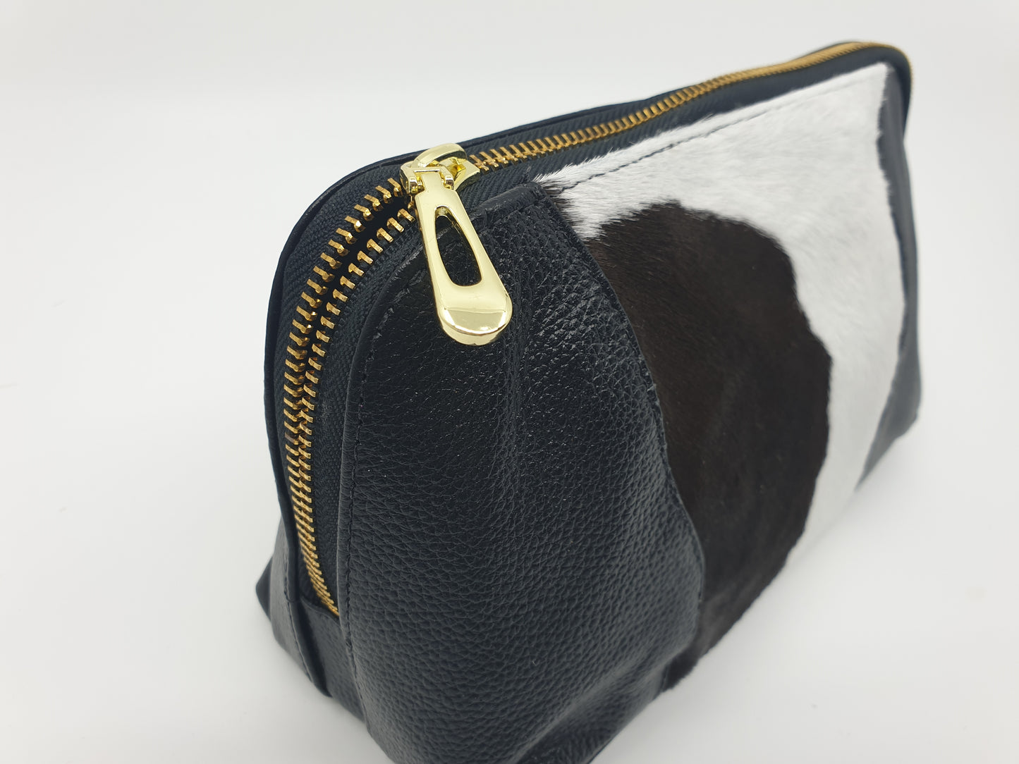 Toilet/Make up Bag - Black & White Brazilian Cowhide & Leather