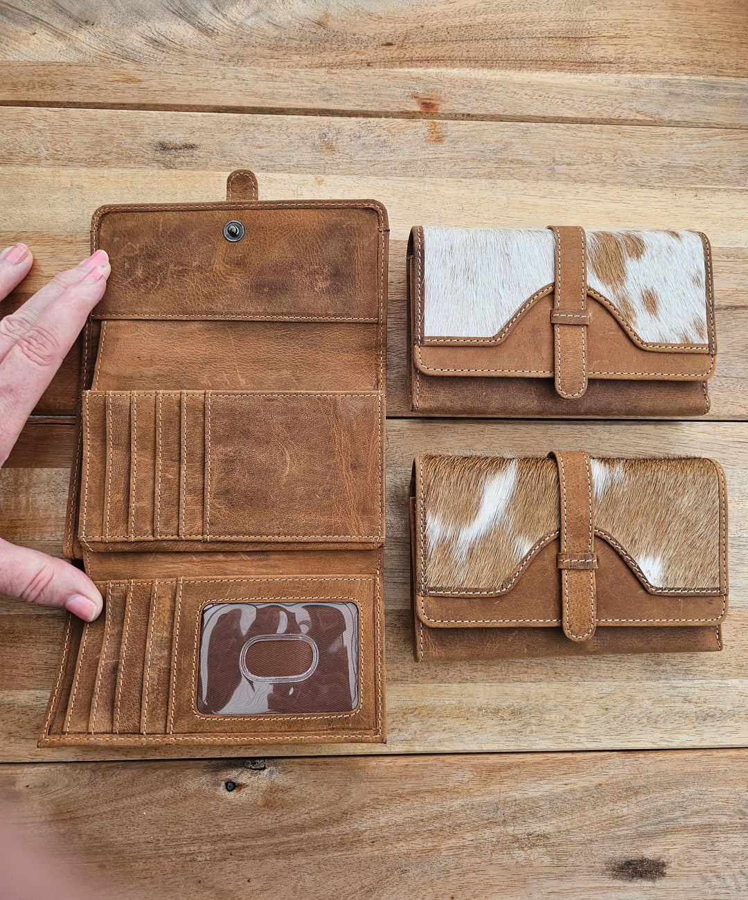 Amber - Aged Leather &amp; Cowhide Tri Fold Wallet