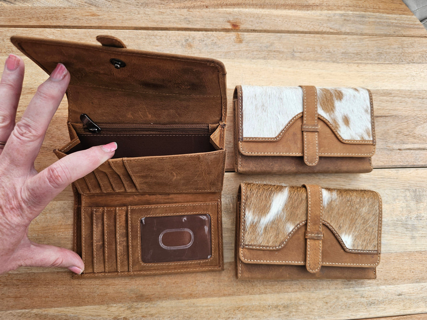 Amber - Aged Leather & Cowhide Tri Fold Wallet