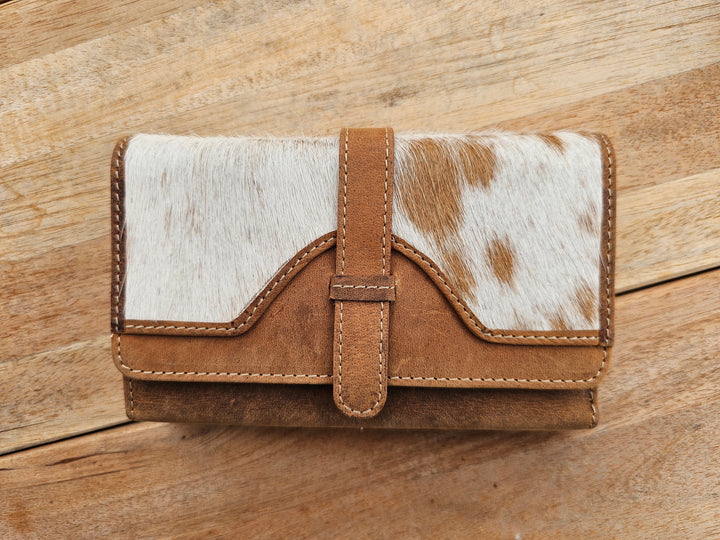 Amber - Aged Leather &amp; Cowhide Tri Fold Wallet