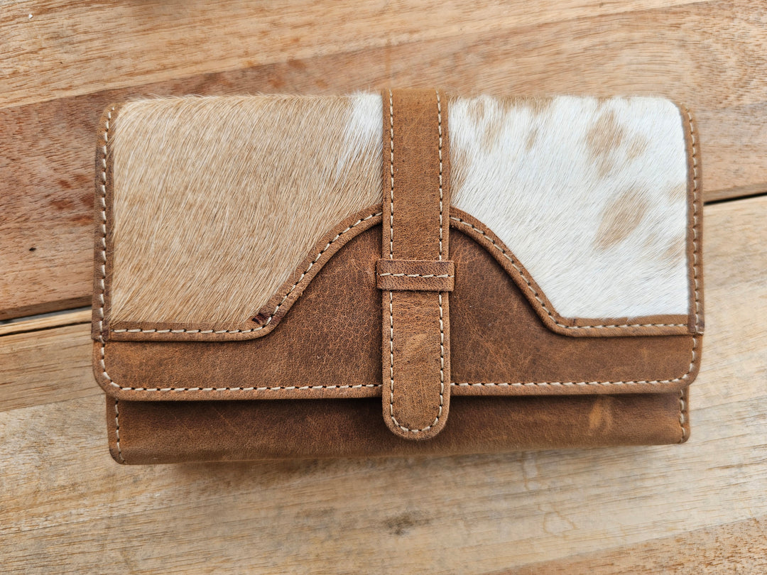 Amber - Aged Leather &amp; Cowhide Tri Fold Wallet