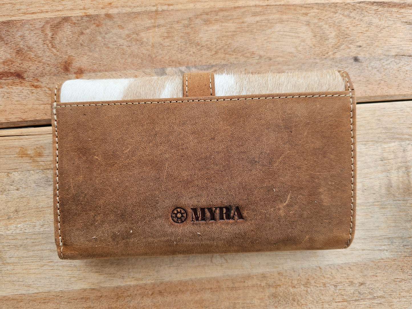 Amber - Aged Leather & Cowhide Tri Fold Wallet