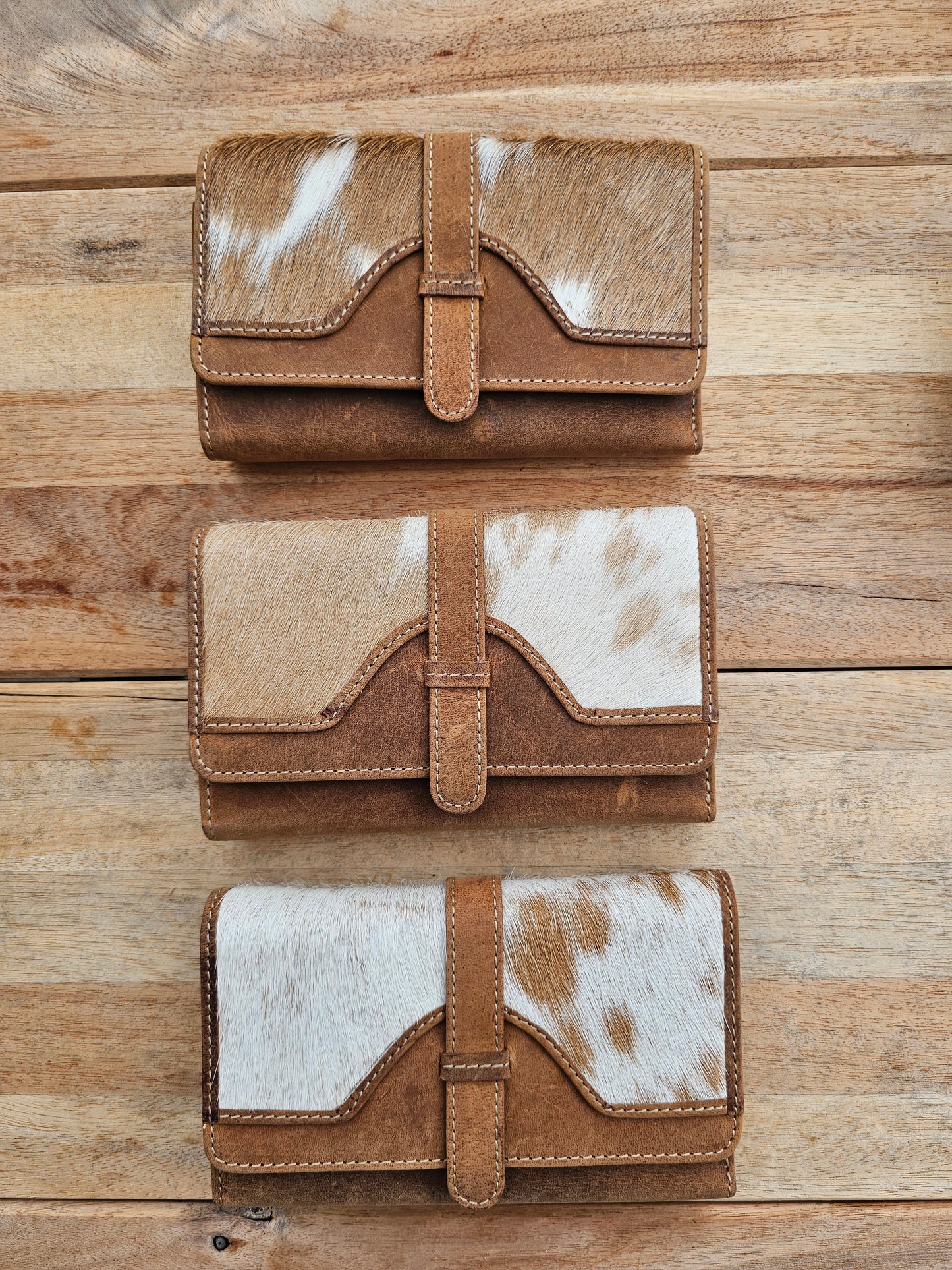 Amber - Aged Leather & Cowhide Tri Fold Wallet