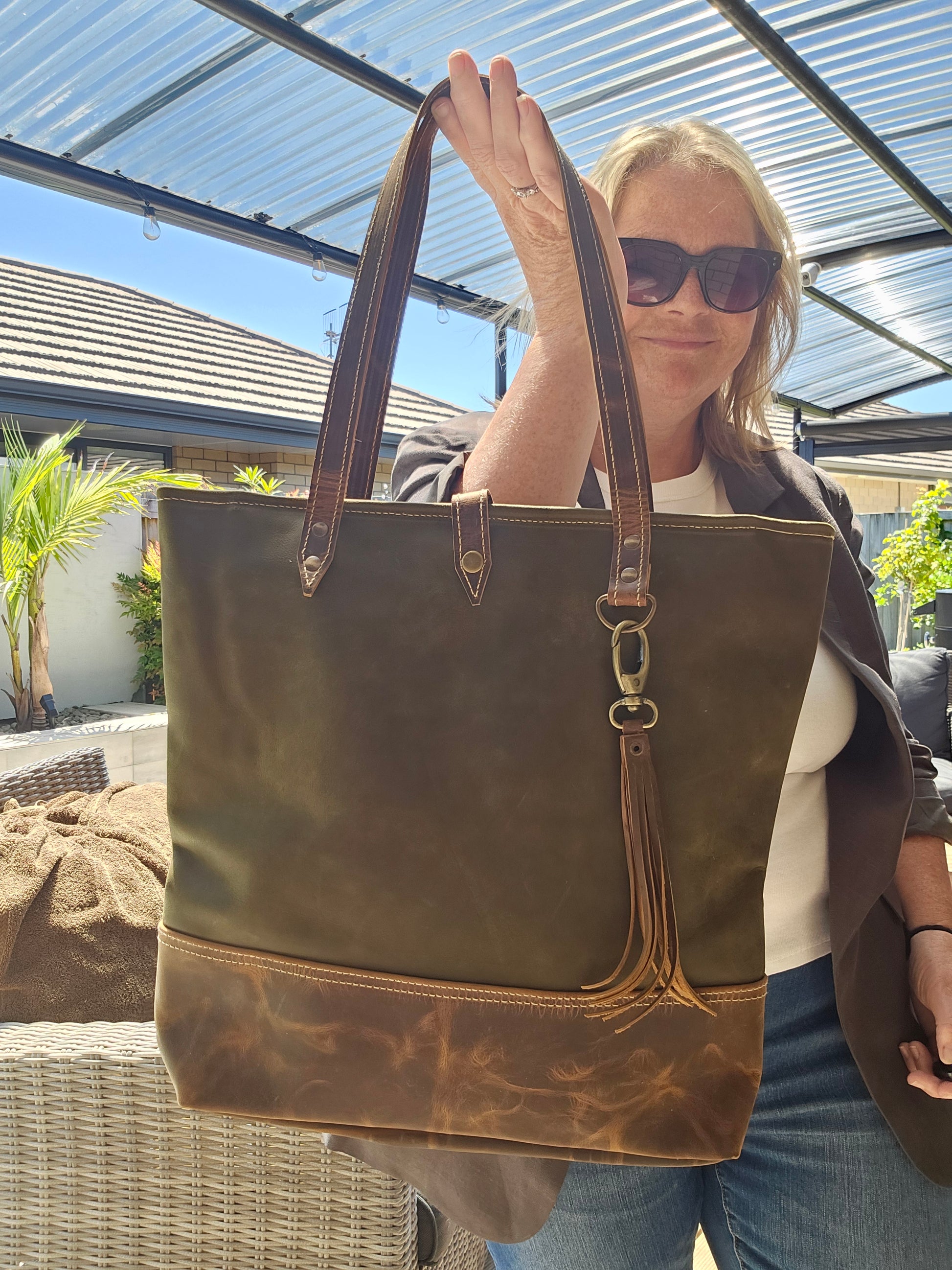 Hunter Green Leather Tote  PRE ORDER