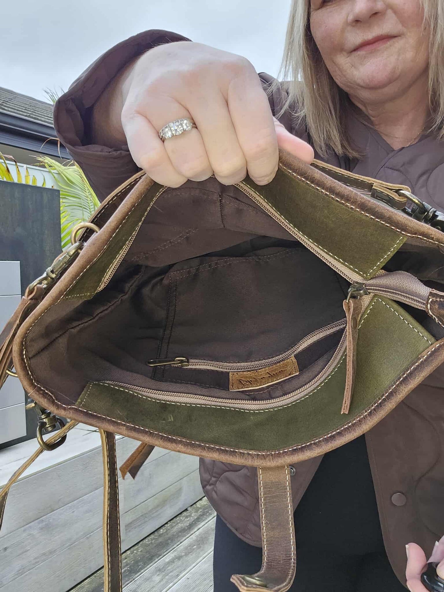 Abbey Green Aged Leather Shoulder Bag