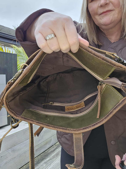 Abbey Green Aged Leather Shoulder Bag