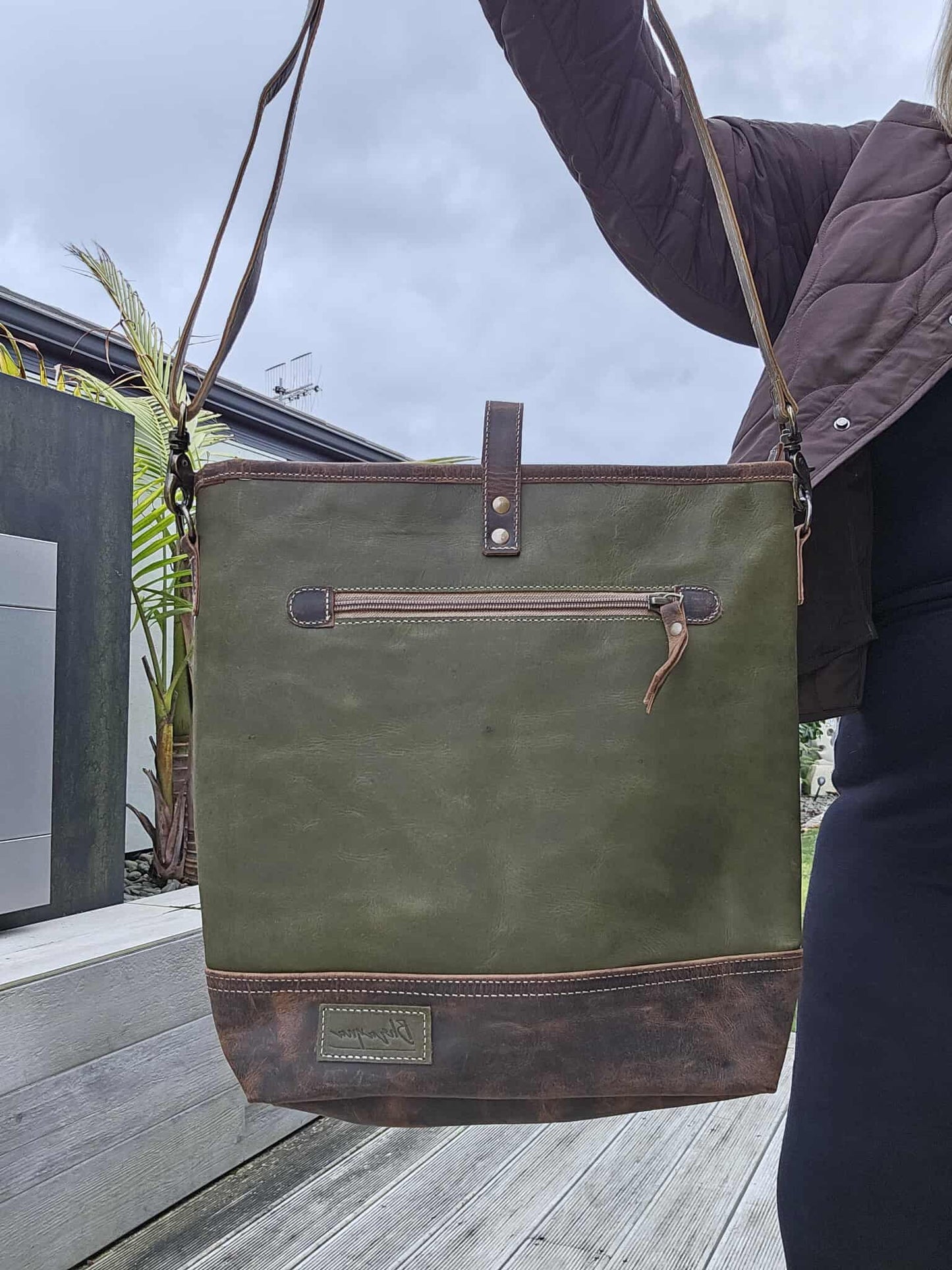 Abbey Green Aged Leather Shoulder Bag