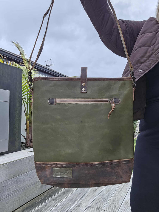 Abbey Green Aged Leather Shoulder Bag