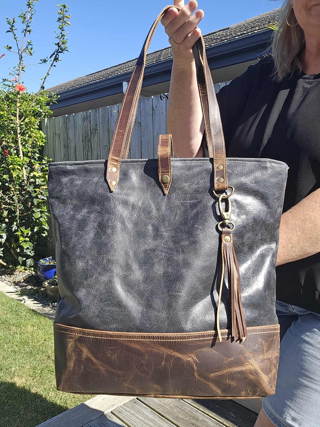 Night Hunter Black Leather Tote