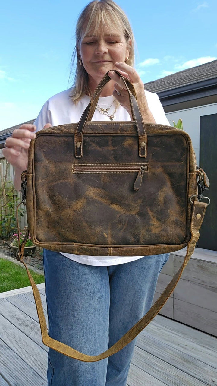 Zuri Aged Leather &amp; Cowhide Laptop Bag