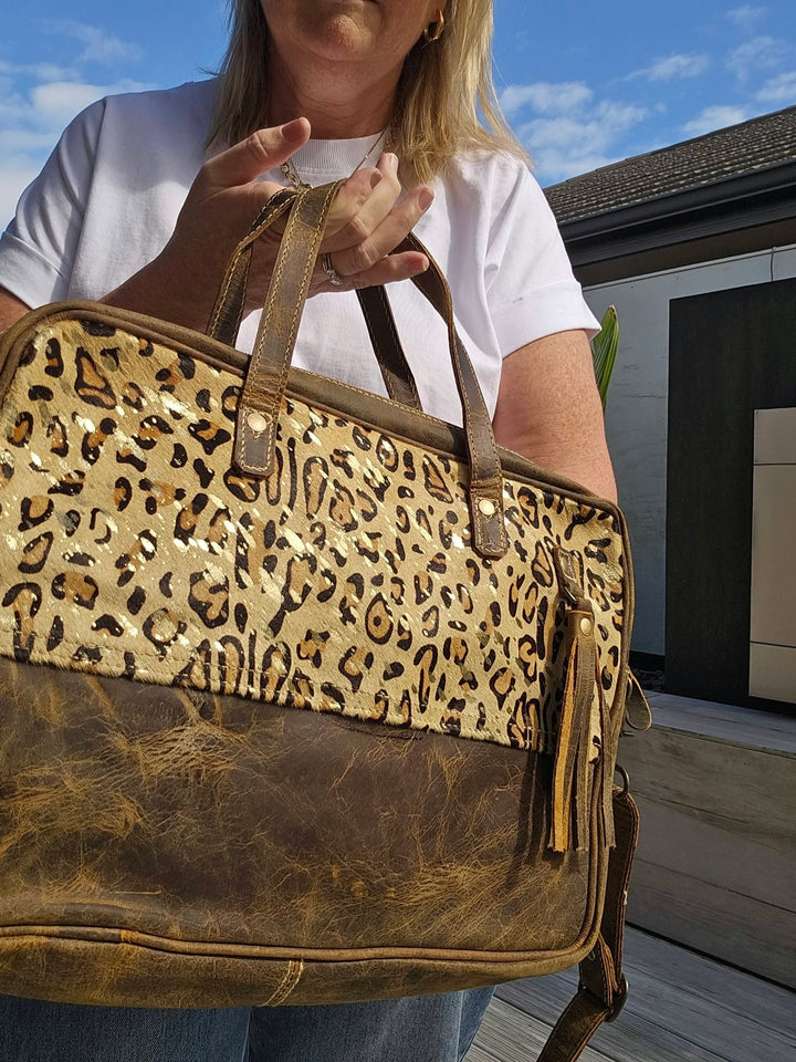 Zuri Aged Leather &amp; Cowhide Laptop Bag