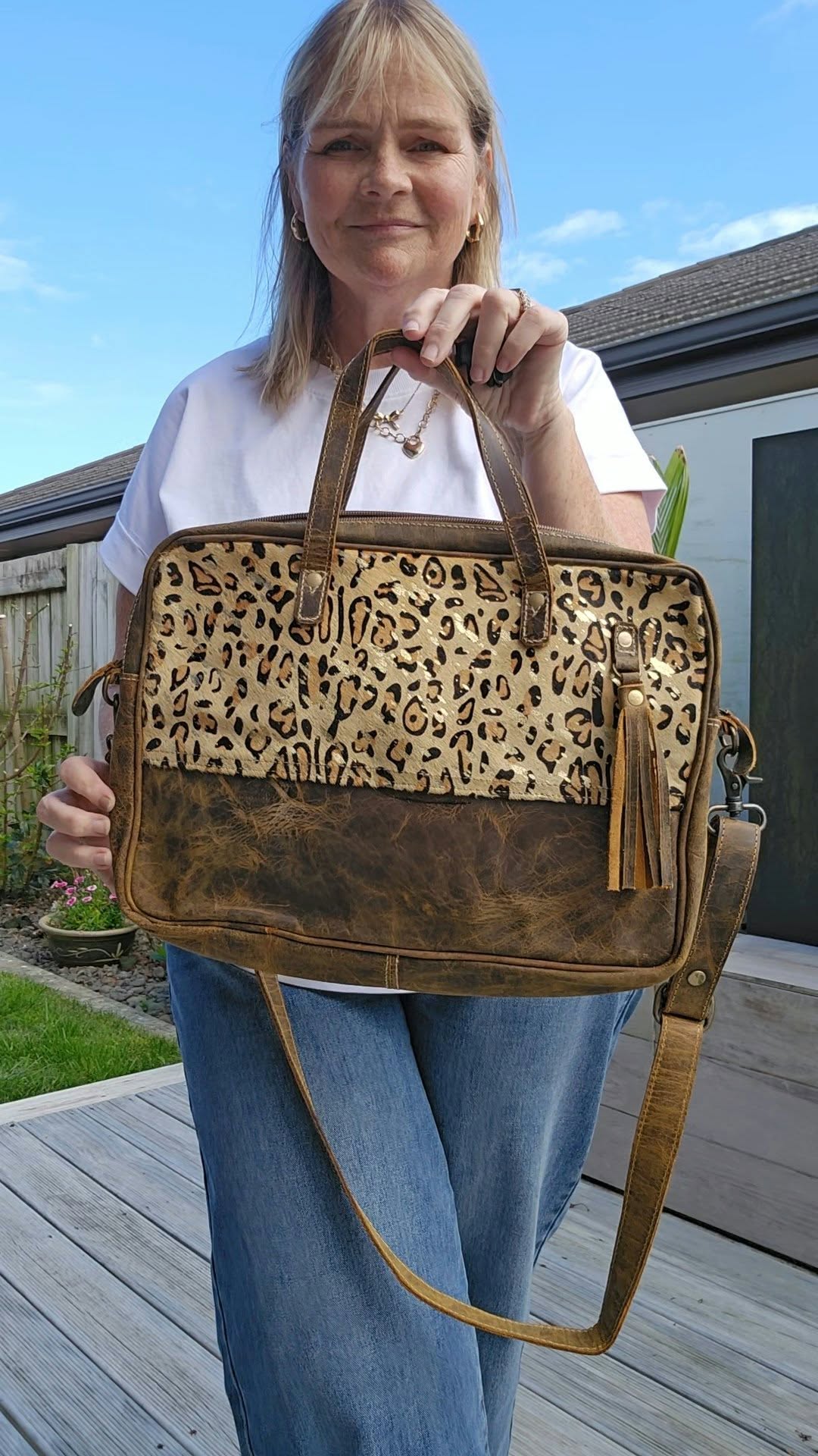Zuri Aged Leather &amp; Cowhide Laptop Bag