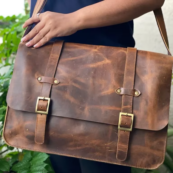 Benson Aged Leather Laptop Bag