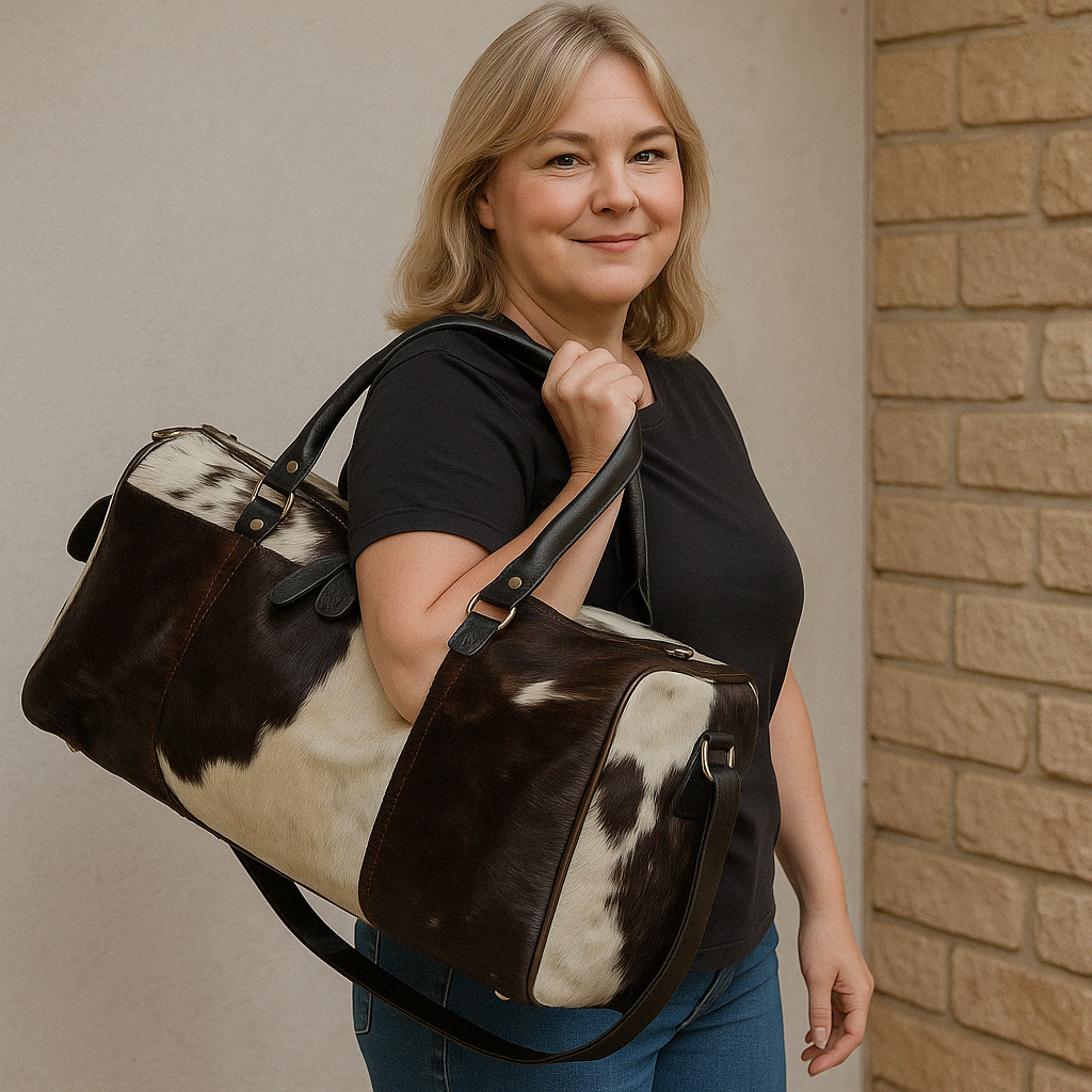 LUXE B&amp;W Cowhide Duffle