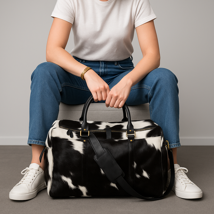 LUXE B&amp;W Cowhide Duffle