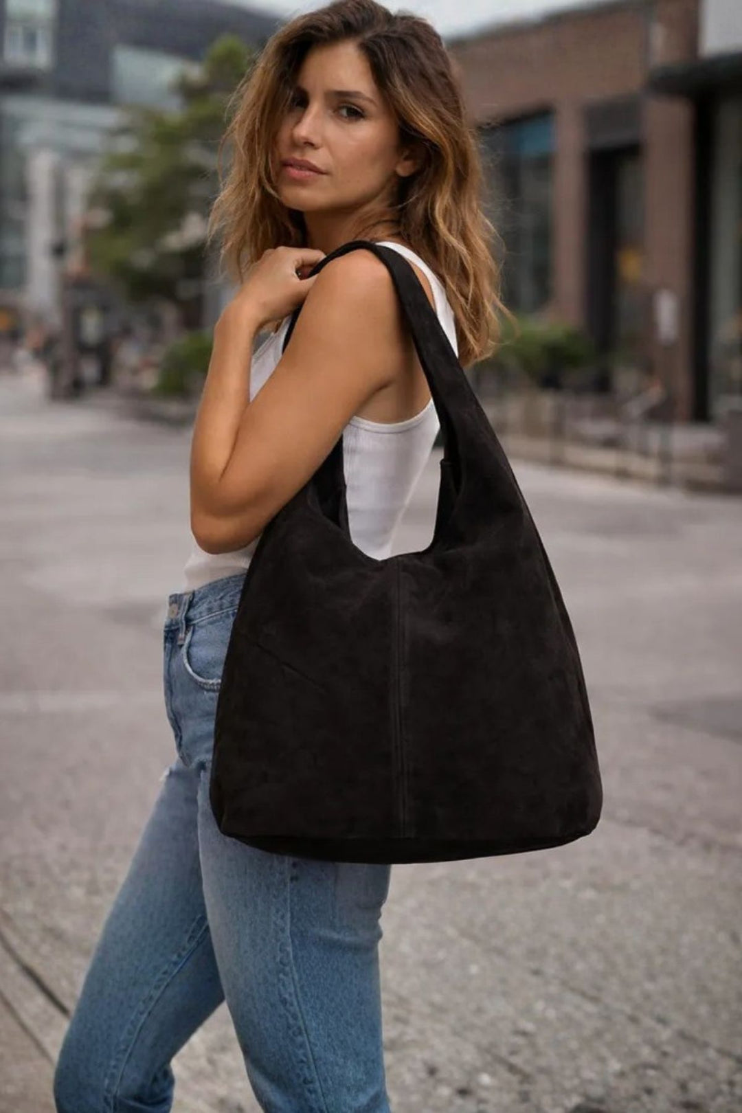 Gia - Noir Luxe Suede Tote
