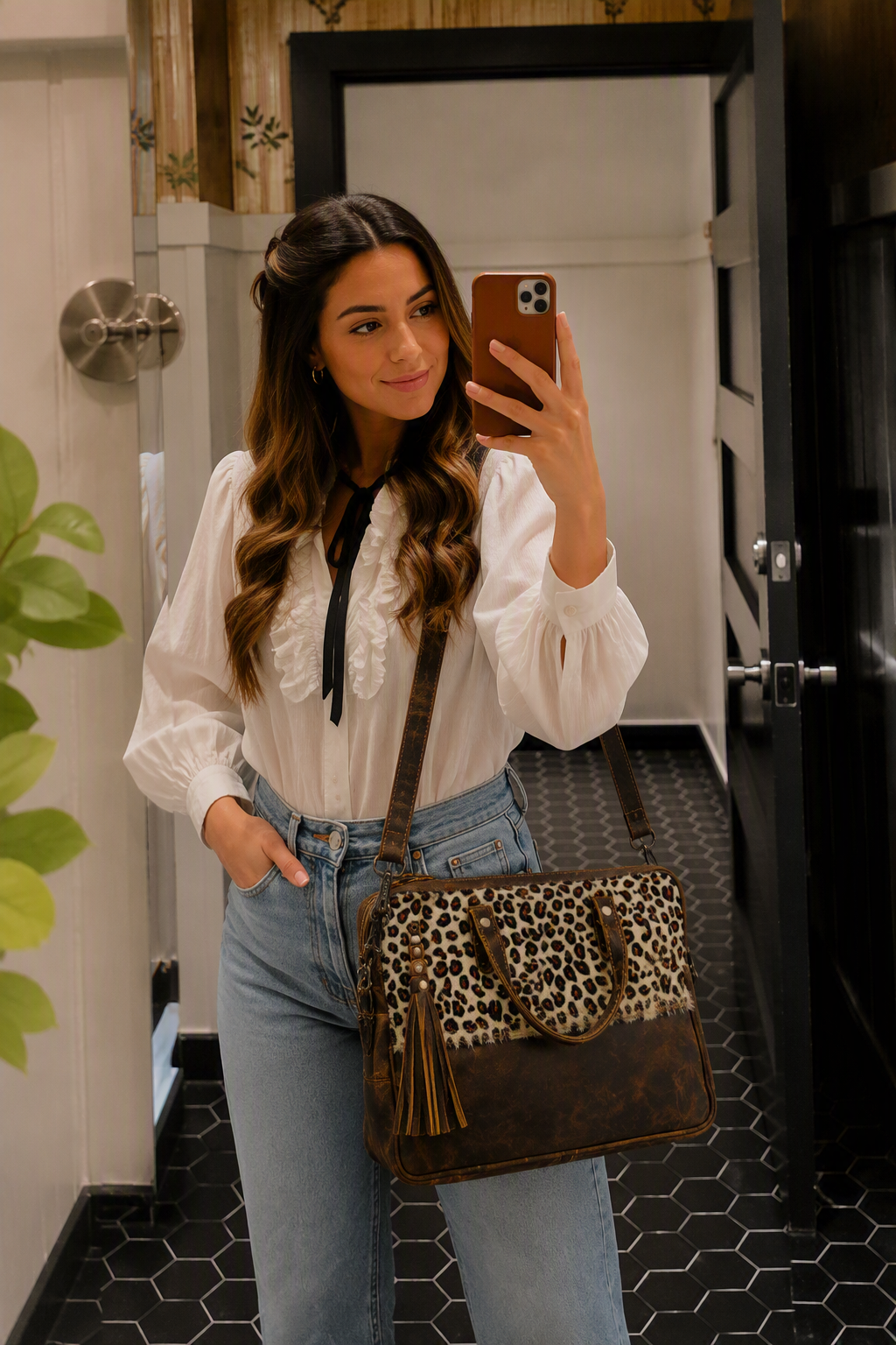Zuri Aged Leather &amp; Cowhide Laptop Bag