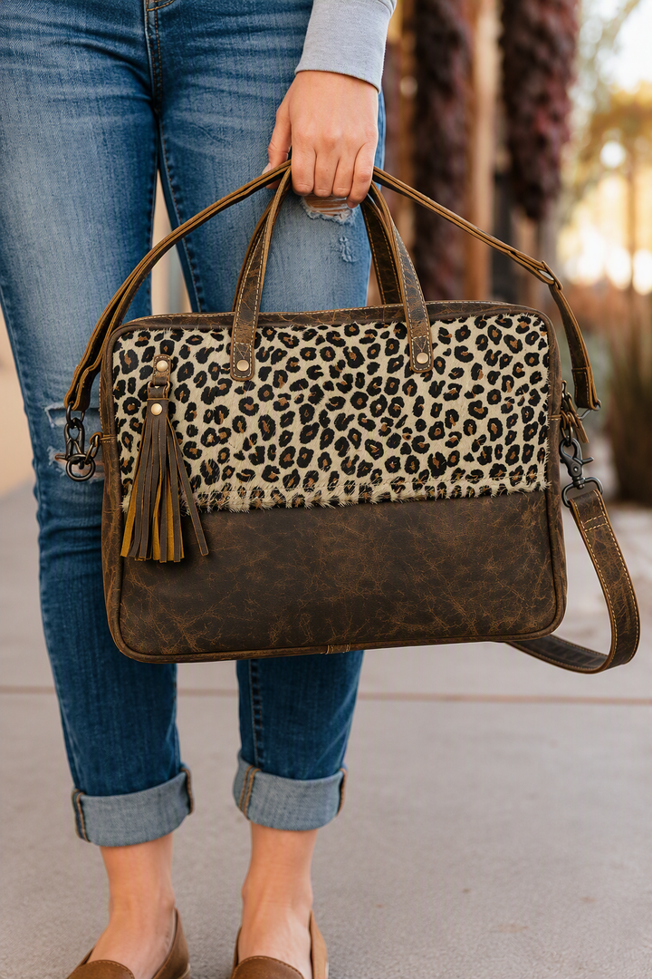 Zuri Aged Leather &amp; Cowhide Laptop Bag
