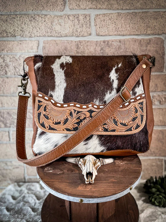 Maggie - Cowhide & Leather Messenger