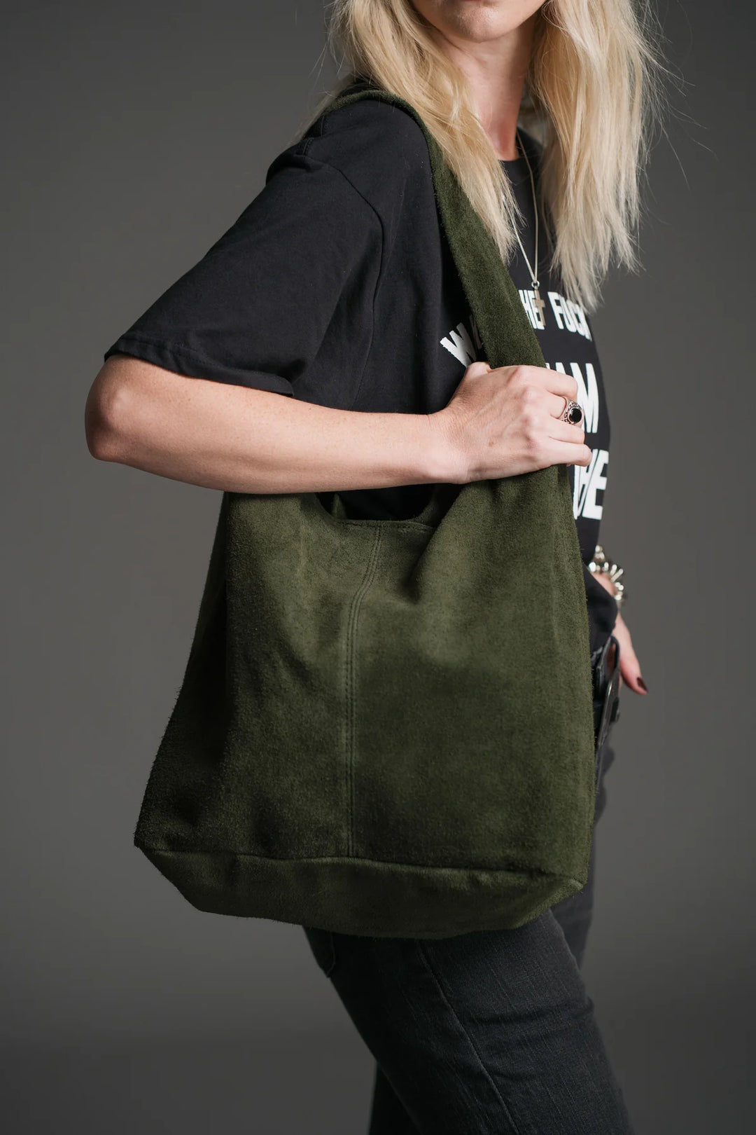 Gia - Olive Luxe Suede Tote
