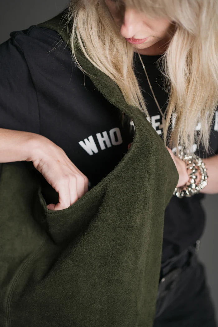 Gia - Olive Luxe Suede Tote