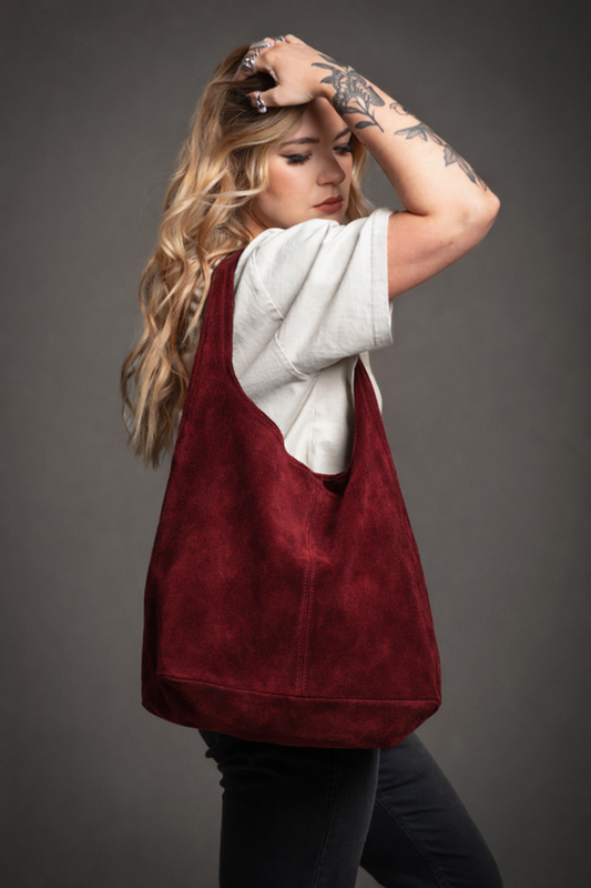 Gia - Ruby Luxe Suede Tote