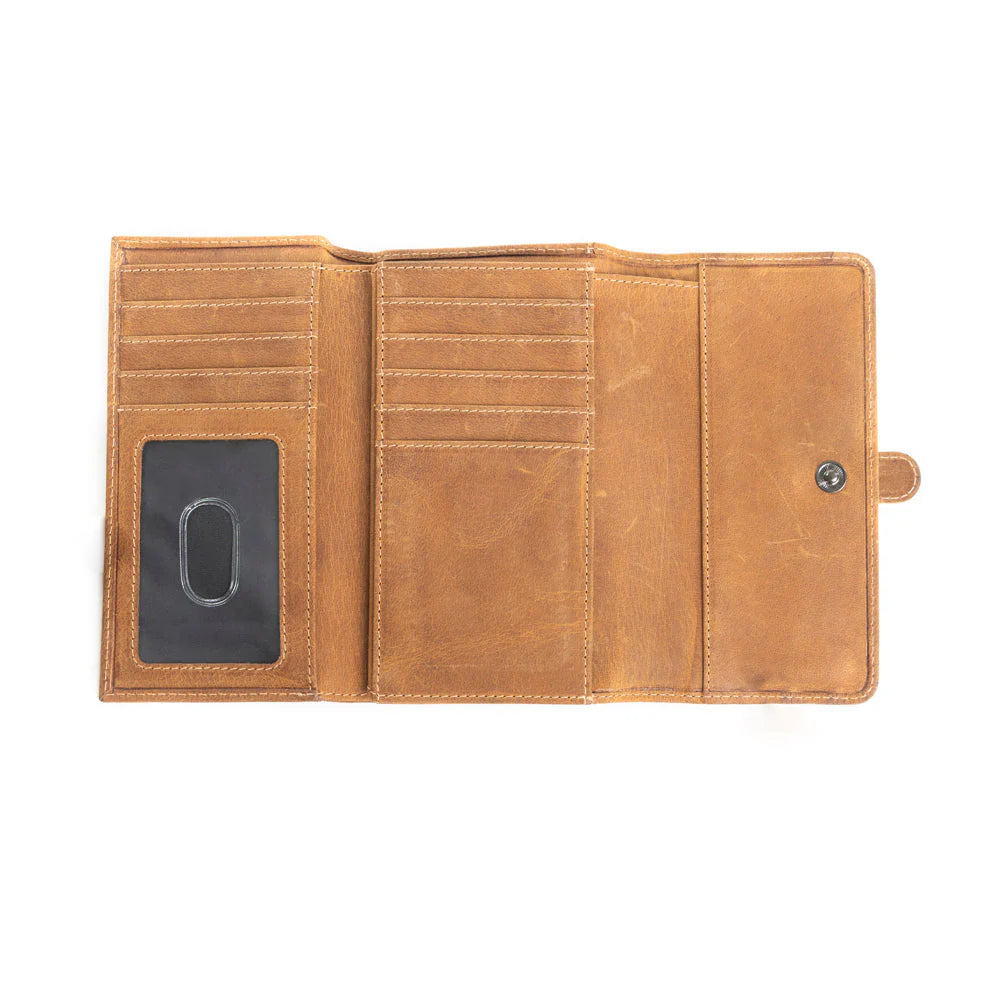 Amber - Aged Leather &amp; Cowhide Tri Fold Wallet