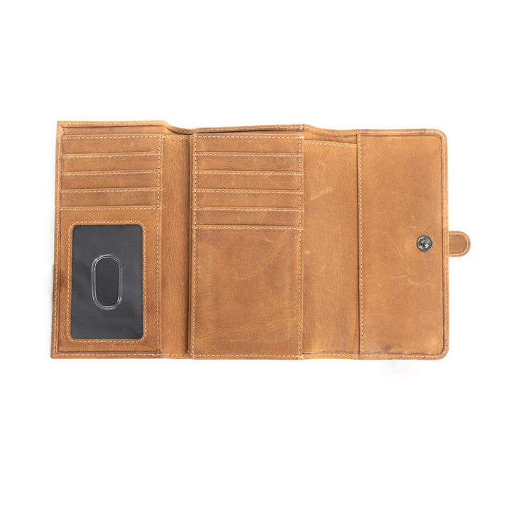 Amber - Aged Leather &amp; Cowhide Tri Fold Wallet