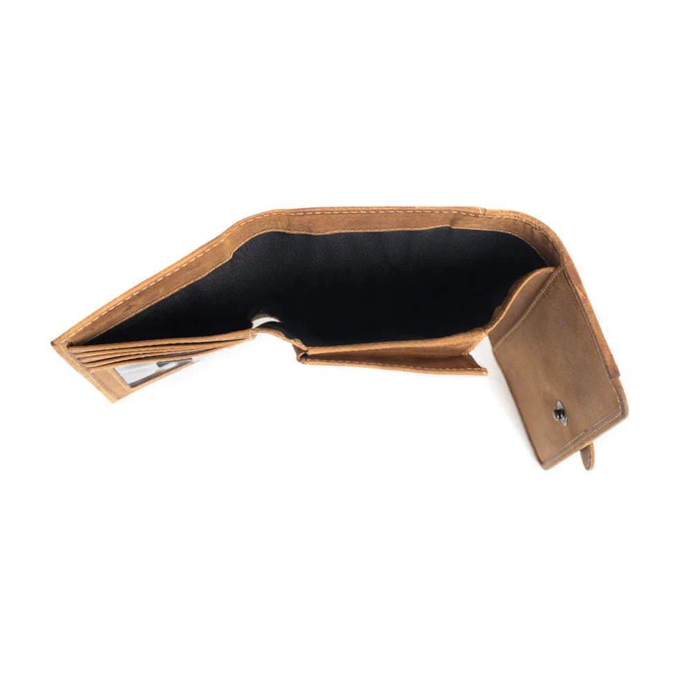 Amber - Aged Leather &amp; Cowhide Tri Fold Wallet