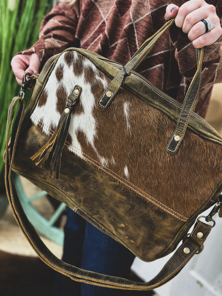 Savannah Aged Leather &amp; Cowhide Laptop Bag