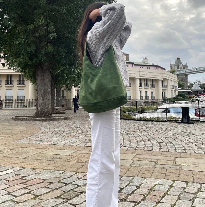 Gia - Olive Luxe Suede Tote