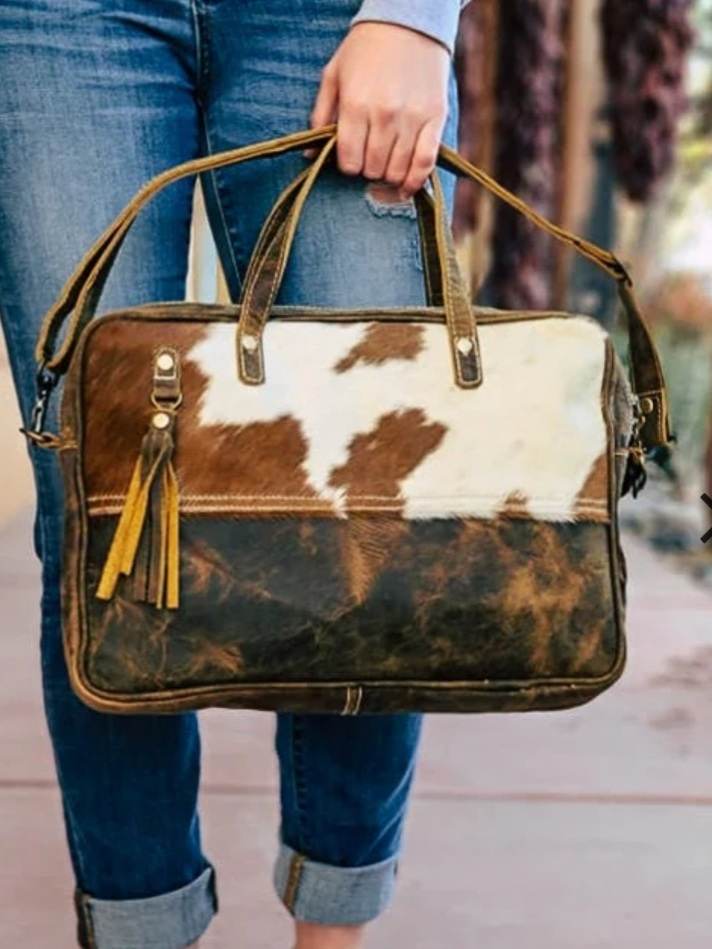 Savannah Aged Leather &amp; Cowhide Laptop Bag