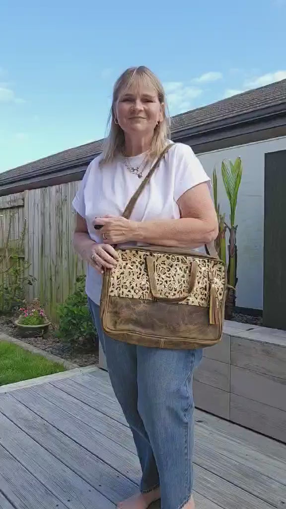 Zuri Aged Leather &amp; Cowhide Laptop Bag