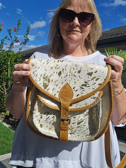 Lucy - Gold Fleck Aged Leather - Shoulder Bag