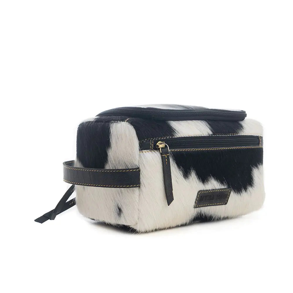 Cowhide Makeup Kit / Toilet Bag - B & W