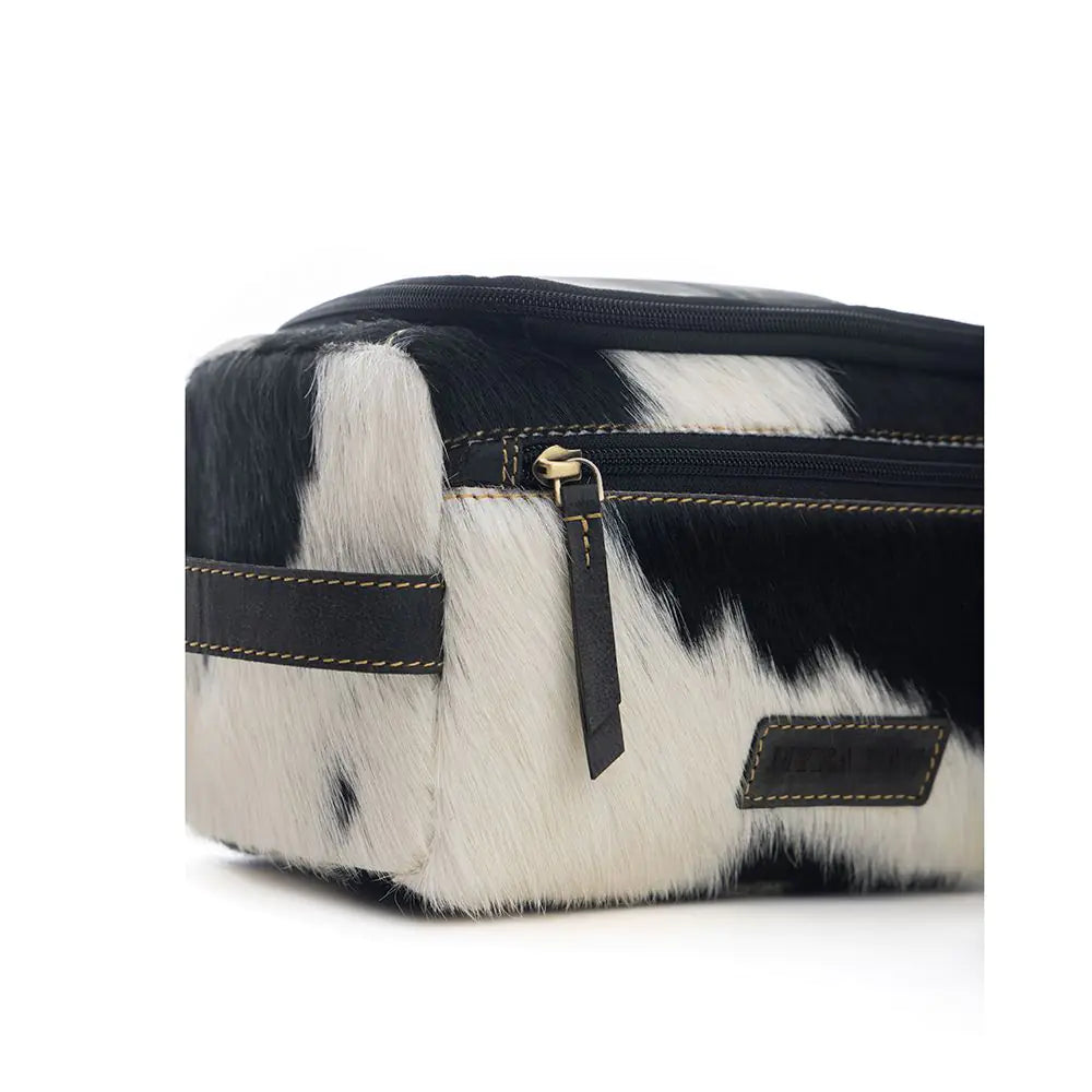 Cowhide Makeup Kit / Toilet Bag - B & W