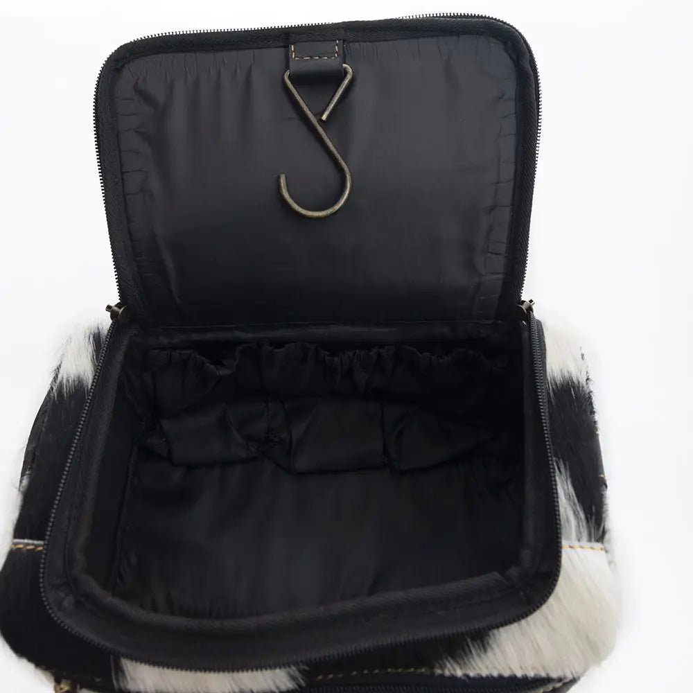 Cowhide Makeup Kit / Toilet Bag - B & W