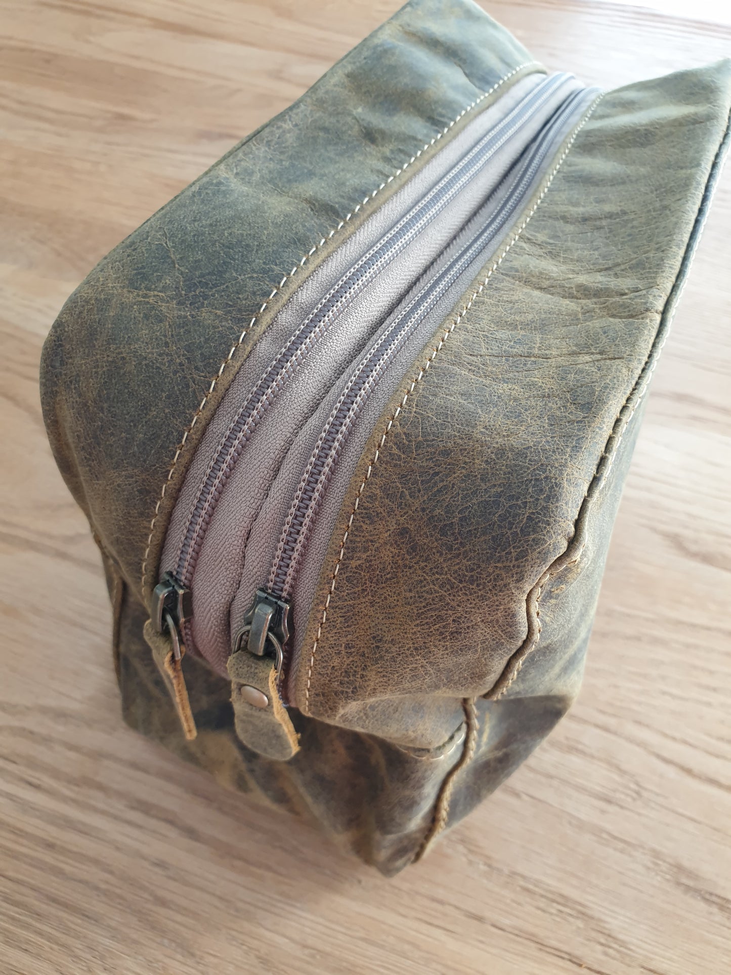 Aged Leather Toilet Bag - Brown