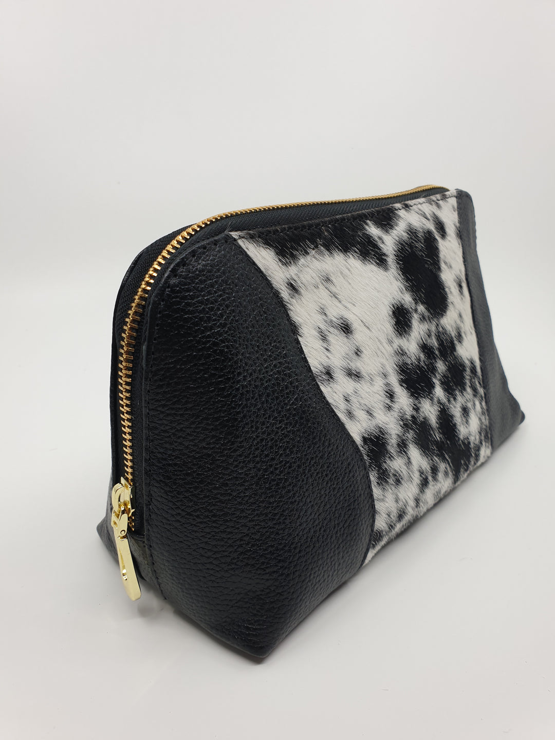 Toilet/Make up Bag - Black &amp; White Brazilian Cowhide &amp; Leather