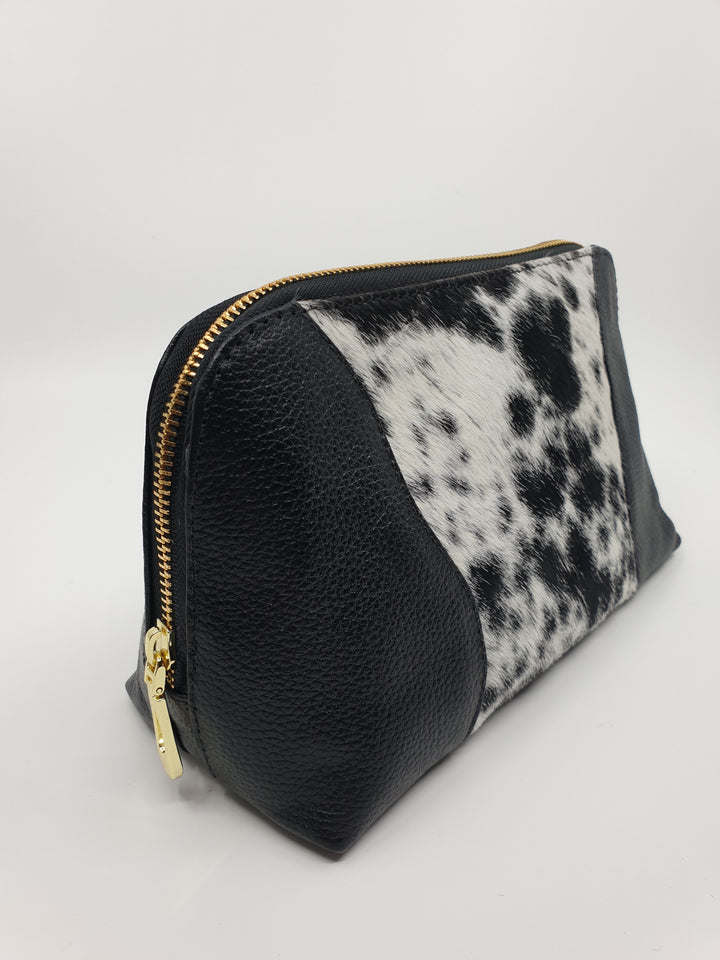 Toilet/Make up Bag - Black &amp; White Brazilian Cowhide &amp; Leather