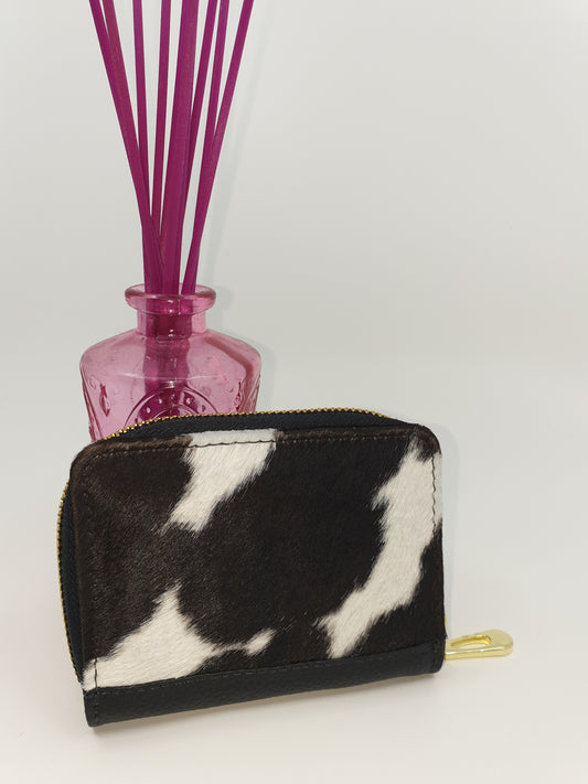 Cutie Pie Coin Purse - Black & White Cowhide