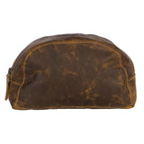 Aged Leather Toilet Bag - Brown