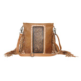Evie - Cowhide & Tooled Leather Bag with Fringe